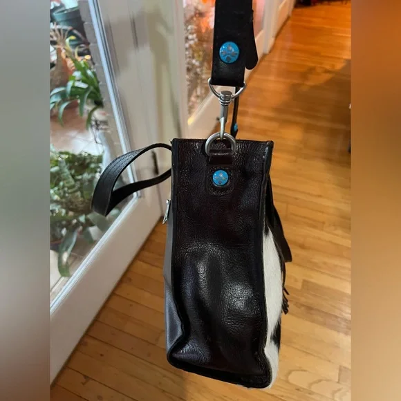 Patricia Nash genuine hair-on hide cowhide and leather shoulder bag - Picture 14 of 15